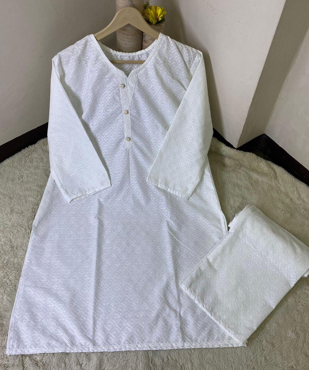 2 Pcs Women's Stitched Cotton Chikankari Shirt And Trouser - Fashion Lovers