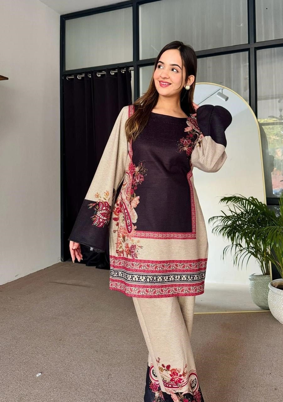 2 Pcs Women's Stitched Printed Shirt And Trouser - Fashion Lovers