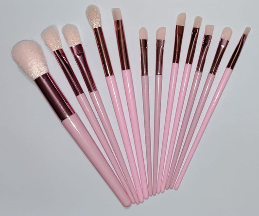 12 Pcs Reusable Pink Makeup Brushes - Fashion Lovers