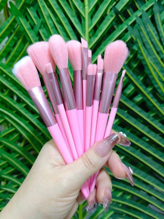 12 Pcs Reusable Pink Makeup Brushes - Fashion Lovers