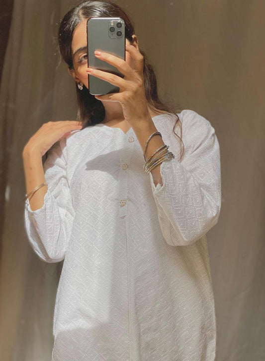 2 Pcs Women's Stitched Cotton Chikankari Shirt And Trouser - Fashion Lovers