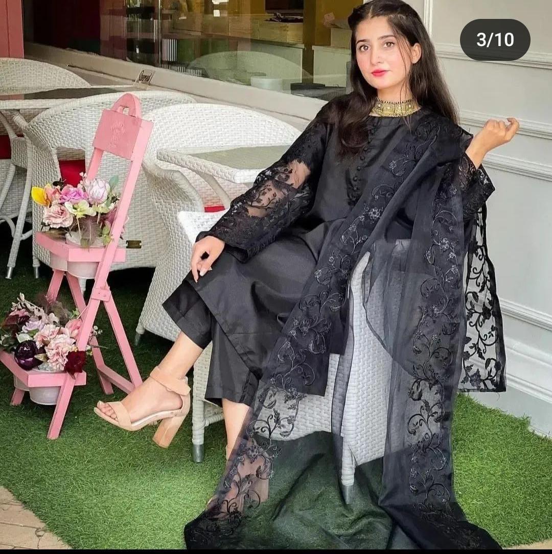 3 Pcs Women's Stitched Embroidered Suit - Fashion Lovers