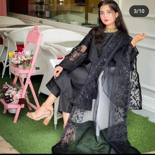 3 Pcs Women's Stitched Embroidered Suit - Fashion Lovers