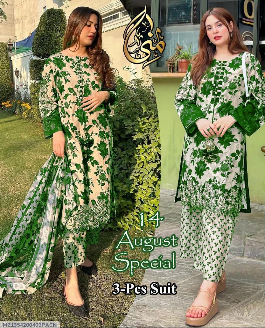 3 Pcs Women's Stitched Printed Suit - Fashion Lovers