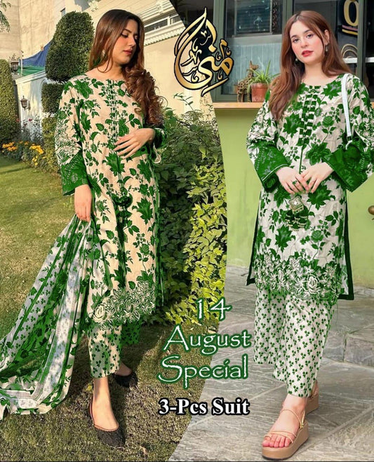 3 Pcs Women's Stitched Printed Suit - Fashion Lovers