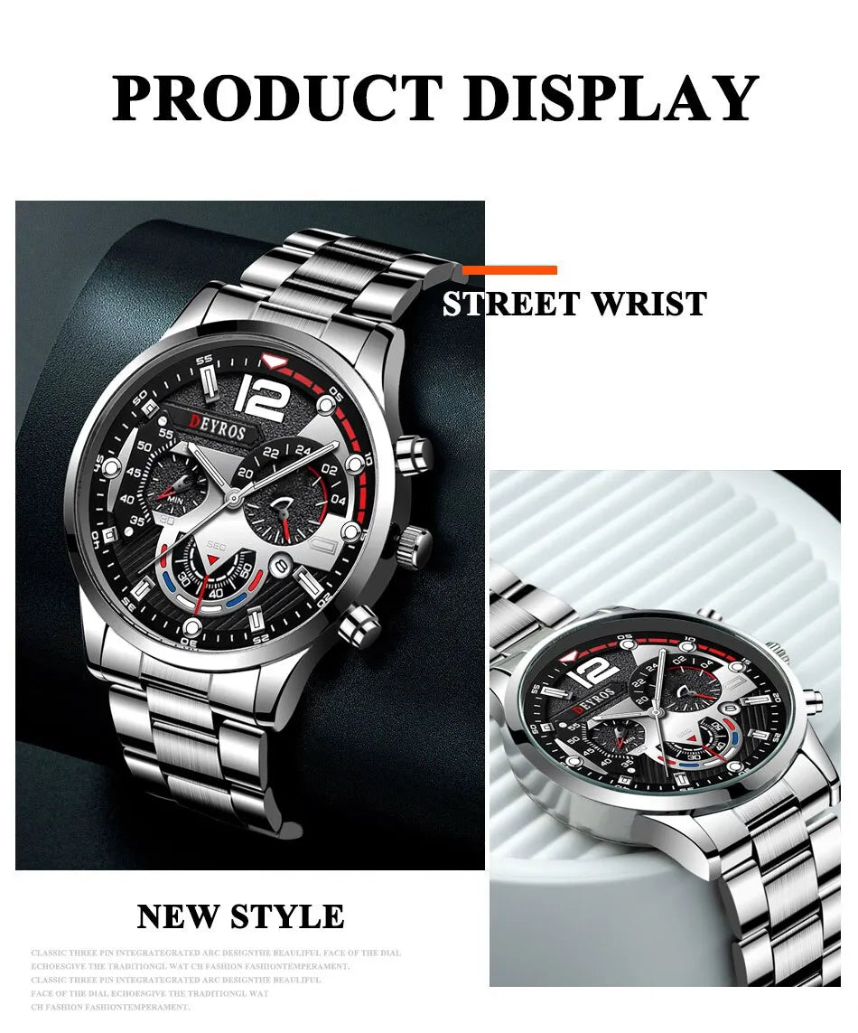 Fashion Mens Watches Luxury Stainless Steel Quartz Wristwatch Calendar Luminous Clock Men Business Casual Watch Reloj Hombre - Fashion Lovers