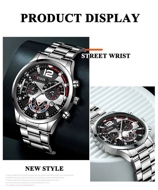 Fashion Mens Watches Luxury Stainless Steel Quartz Wristwatch Calendar Luminous Clock Men Business Casual Watch Reloj Hombre - Fashion Lovers