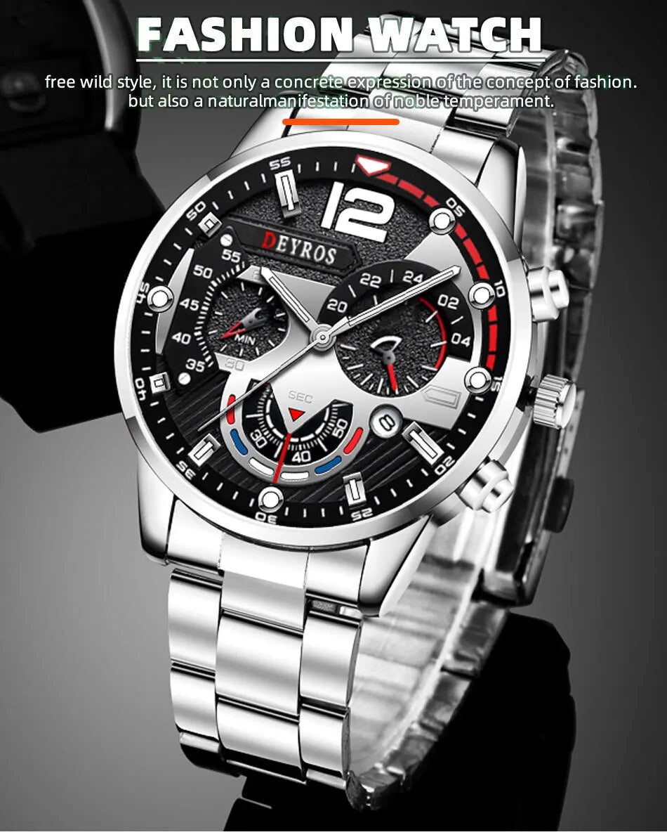 Fashion Mens Watches Luxury Stainless Steel Quartz Wristwatch Calendar Luminous Clock Men Business Casual Watch Reloj Hombre - Fashion Lovers
