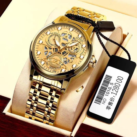 Golden color Men's Standard Watch with Box - Fashion Lovers