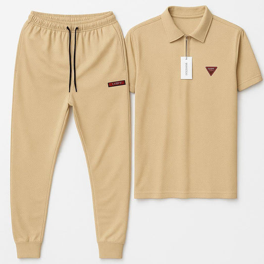 Men's Dri Fit Track Suit - 2 Pcs Beige Texture Set - Fashion Lovers
