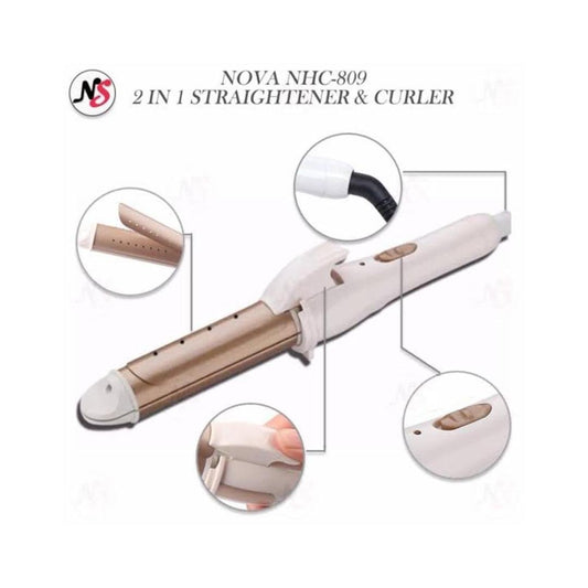 Nova NHC - 809RM 2in1 Hair Straightener & Curler – Quick Heating & Sleek Styling - Fashion Lovers