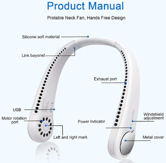 Rechargeable Bladeless Neck Fan - 1 Pc Lightweight and Portable Cooling Solution - Fashion Lovers