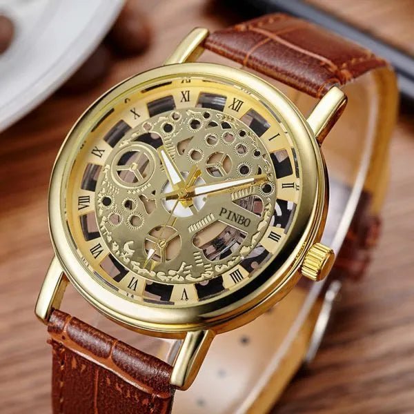 Skeleton Double Sided Glass Transparent Watch for Men / Women / Girls / Boys - Mens Leather Watches - Fashion Lovers