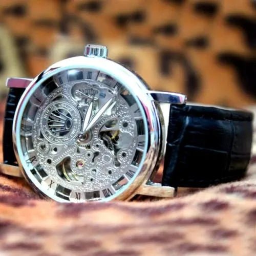 Skeleton Double Sided Glass Watch for Men / Women / Girls / Boys - Mens Leather Watches - Fashion Lovers