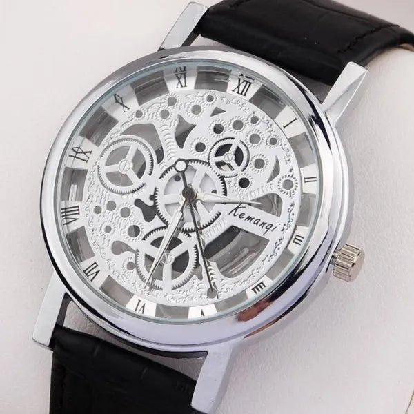 Skeleton Double Sided Glass Watch for Men / Women / Girls / Boys - Mens Leather Watches - Fashion Lovers