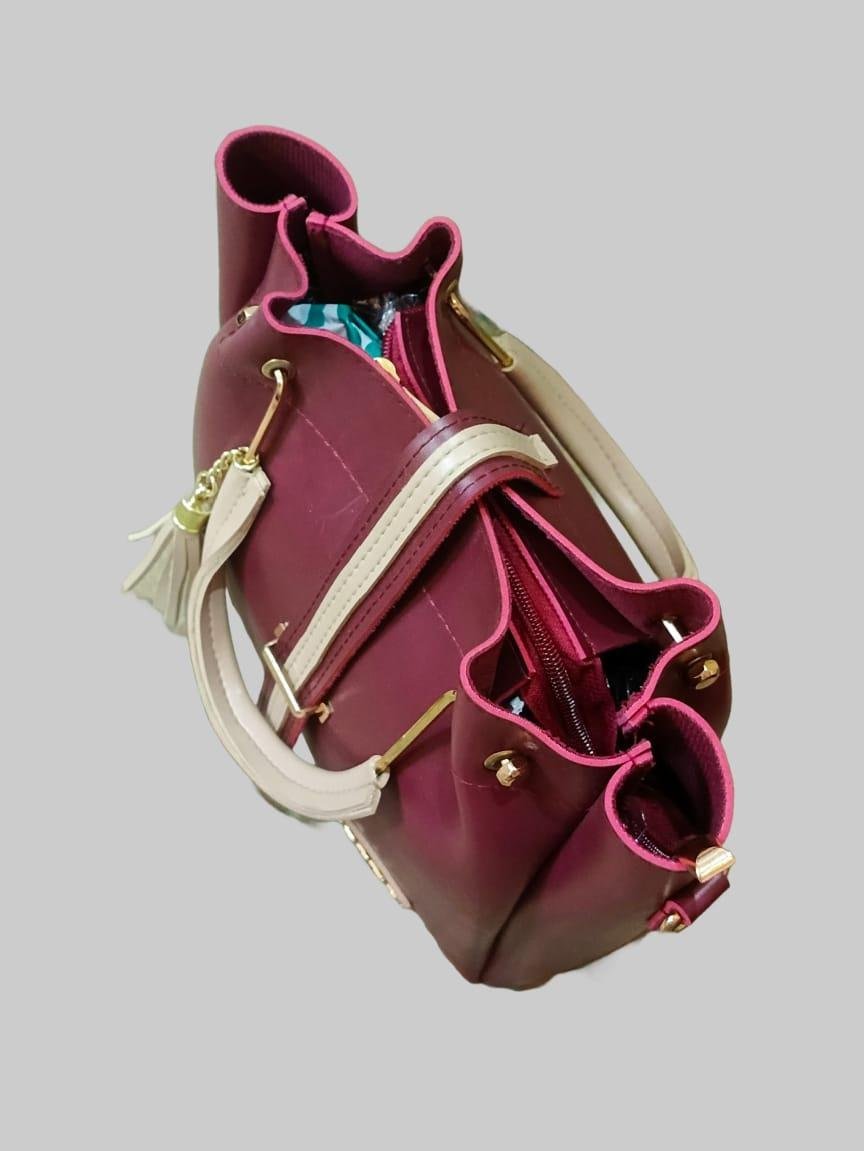 Women's PU Leather Plain Hand Bag Set - Original Leather - Fashion Lovers