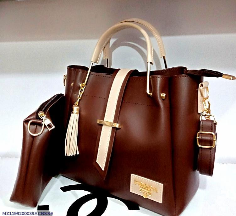 Women's PU Leather Plain Hand Bag Set - Original Leather - Fashion Lovers