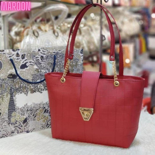 Women's PU Leather Textured Top Handle Shoulder Bag - Fashion Lovers
