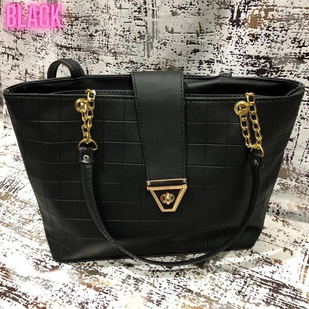Women's PU Leather Textured Top Handle Shoulder Bag - Fashion Lovers