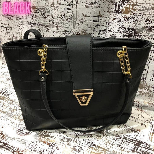Women's PU Leather Textured Top Handle Shoulder Bag - Fashion Lovers