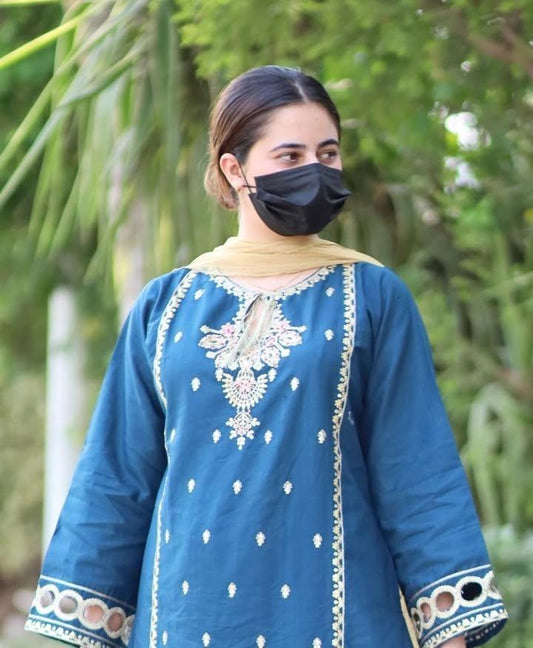 Women's Stitched Embroidered Cotton Shirt And Trouser Set - 2 Pcs - Fashion Lovers